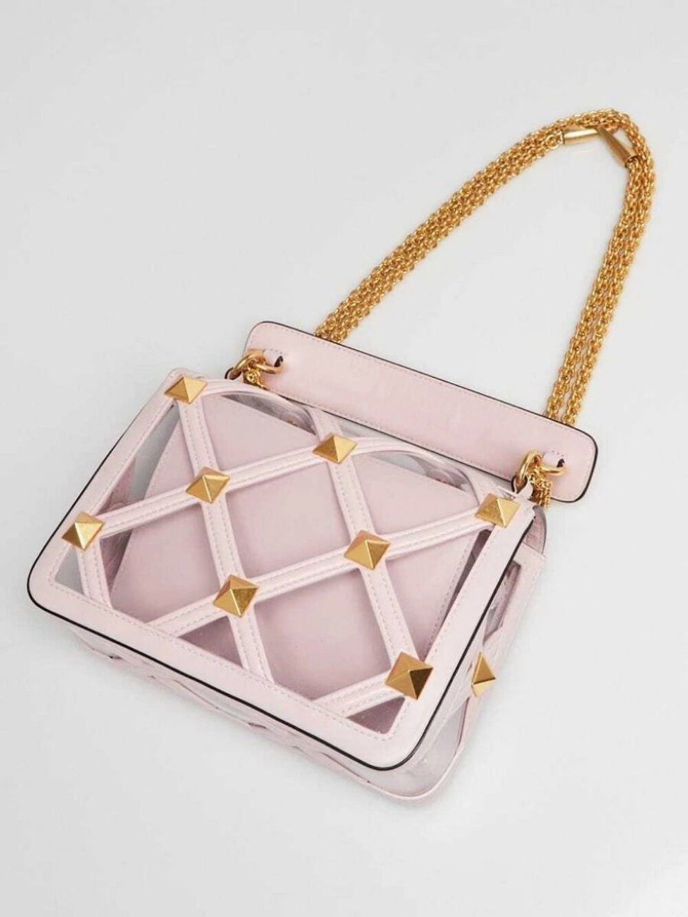 Valentino Rose Quartz Leather and PVC Roman Stud Medium Shoulder Bag - Picture 3 of 9